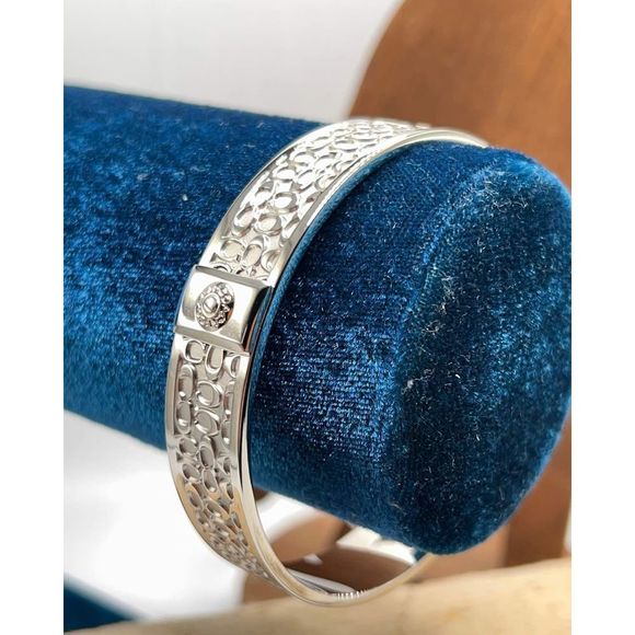 COACH Signature Silver Bangle Bracelet - Picture 7 of 9
